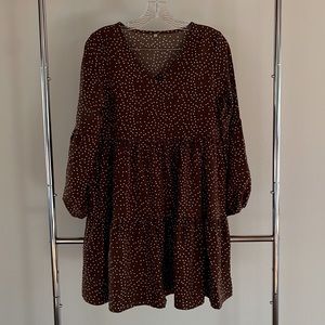 Brown long sleeve polkadot peasant dress